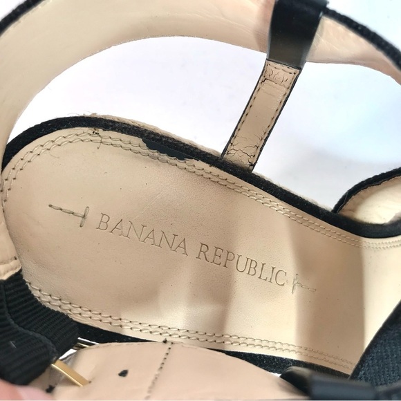 BANANA REPUBLIC TECLA Black Canvas Sz 9 Espadrille Wedge Crossover Ankle Strap - Picture 12 of 16